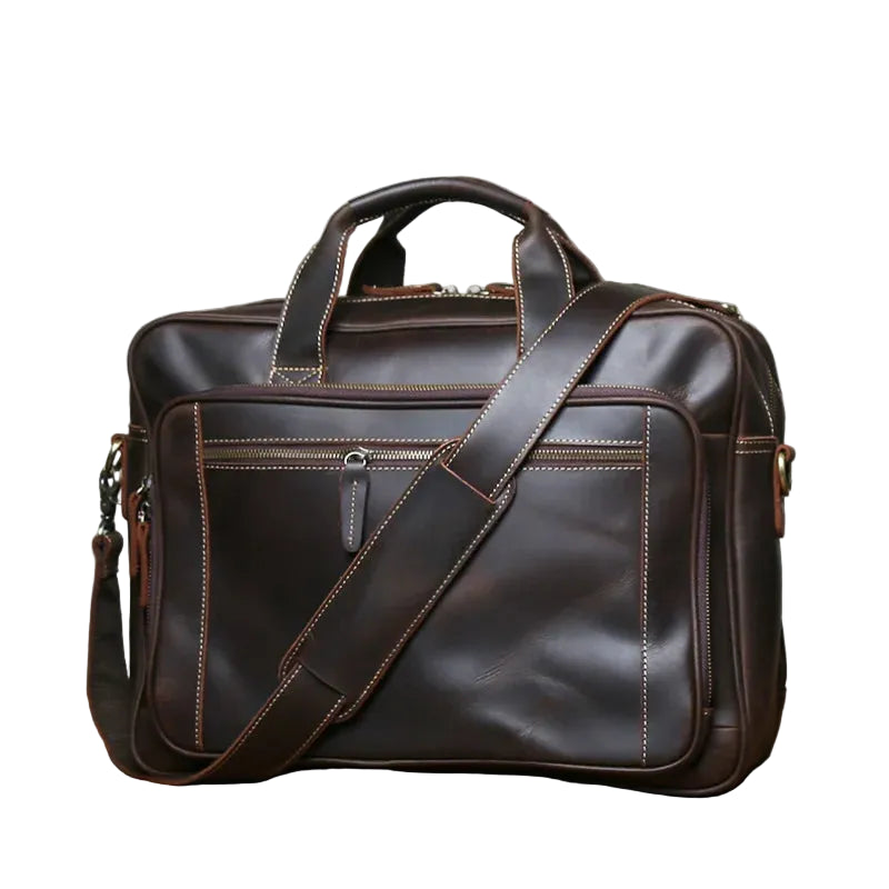 Retro Dokumentveske i Ekte Crazy Horse-skinn – Stor 17” Laptopveske til Herre