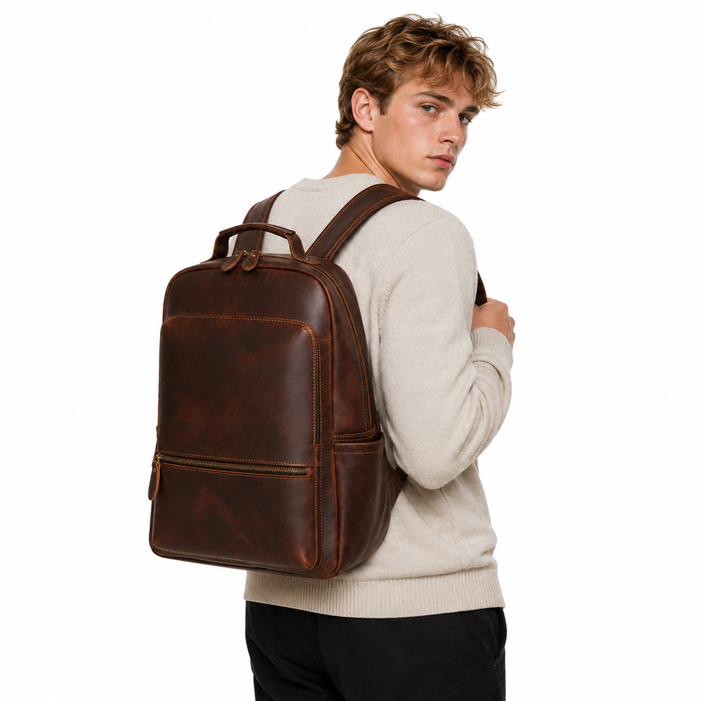 Vintage Ryggsekk i Ekte Skinn til Herre – Laptopsekk for Jobb, Reise og Outdoor