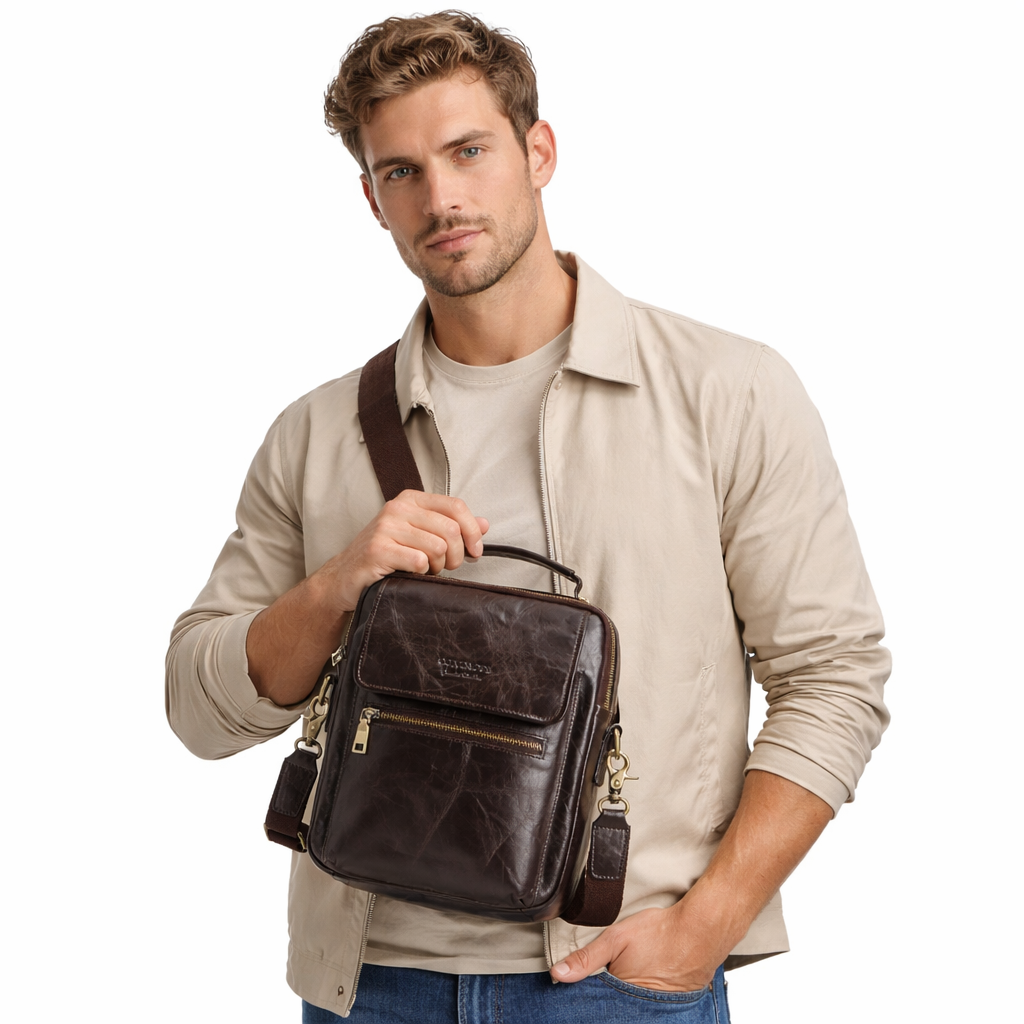 Sling Veske i Ekte Skinn – Retro Crossbody Veske for iPad 9,7"