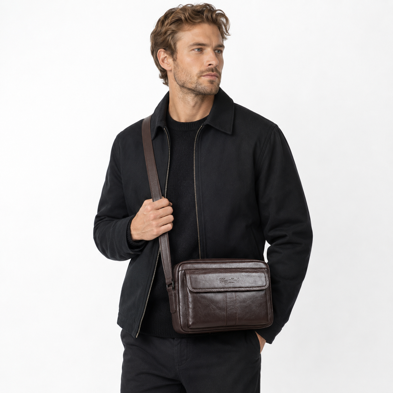 Klassisk Messenger Bag i Ekte Skinn til Herre – Business og Reiseveske