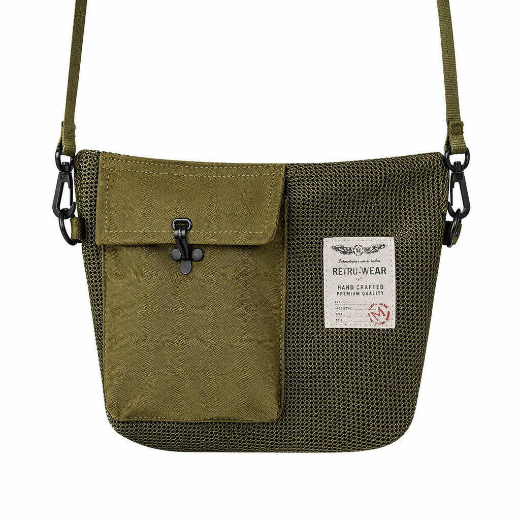Grønn Crossbody Veske for Herre – Lett Mesh Skulderveske med Mobillomme