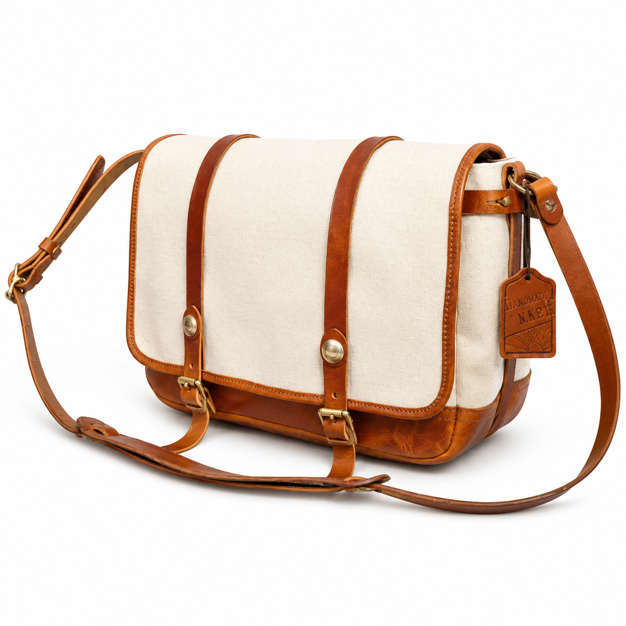 Vintage Messenger Bag i Canvas og Ekte Skinn – Stor Laptopveske til Herre