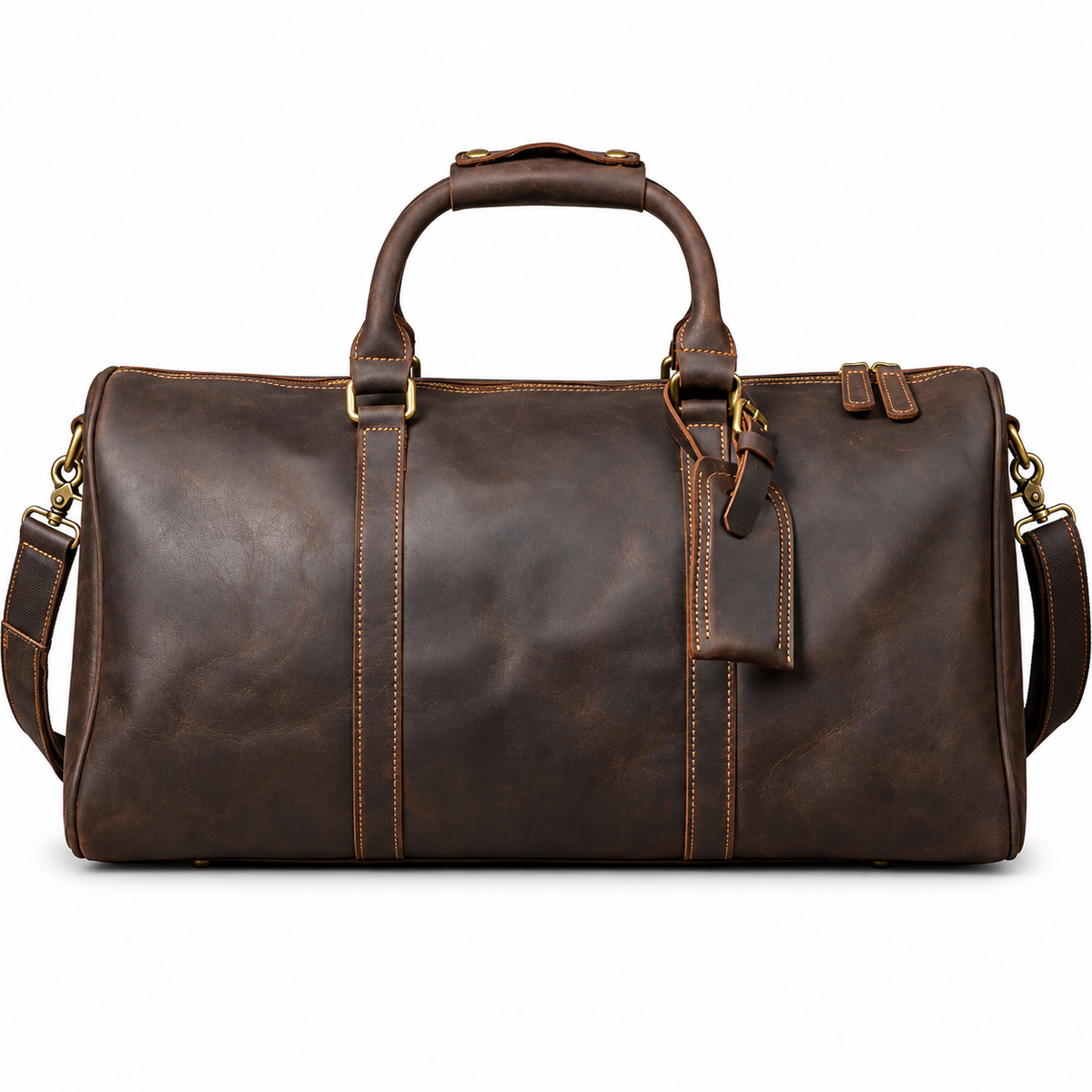 Weekendbag i fullnarvet skinn med stor kapasitet