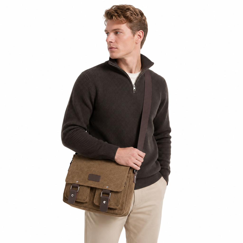 Vintage Canvas Messenger Bag til Herre – Casual Crossbody Veske for Reise og Hverdag