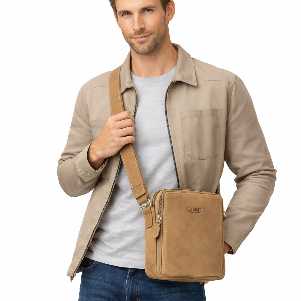 Vintage Skulderveske i Ekte Skinn – Klassisk Messenger Bag for Menn