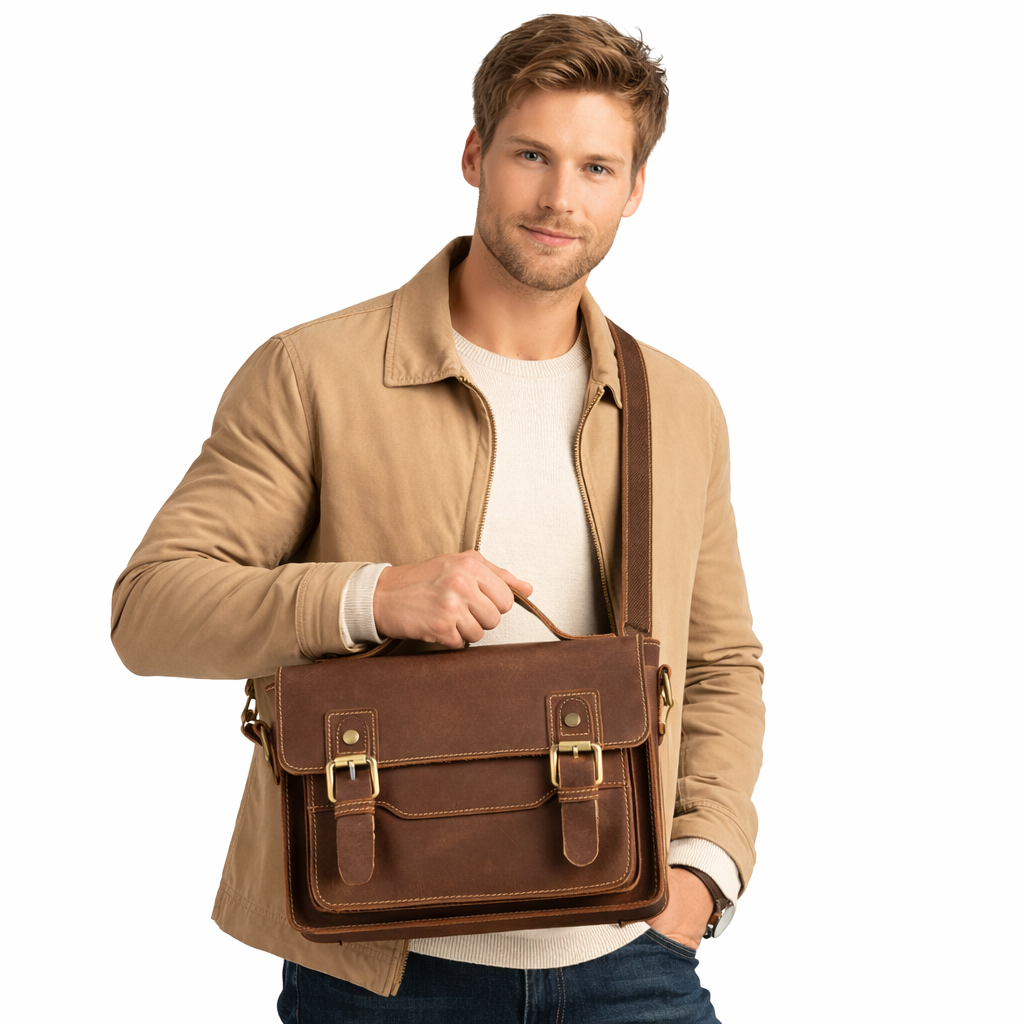 Vintage Skulderveske i Ekte Skinn – Unisex Messenger Bag for iPad 7,9"