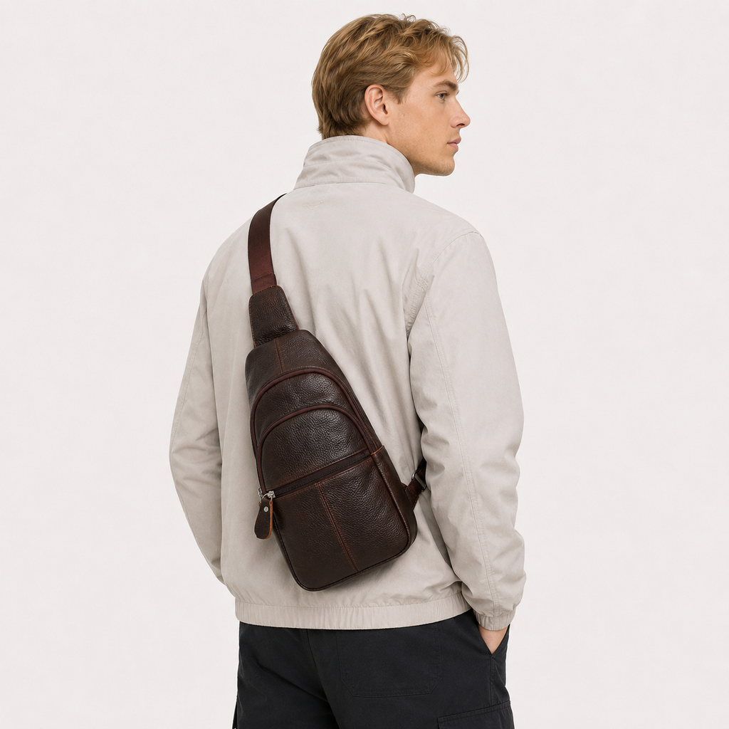 Brystveske i Ekte Skinn til Herre – Stor Crossbody Veske for Hverdag og Jobb