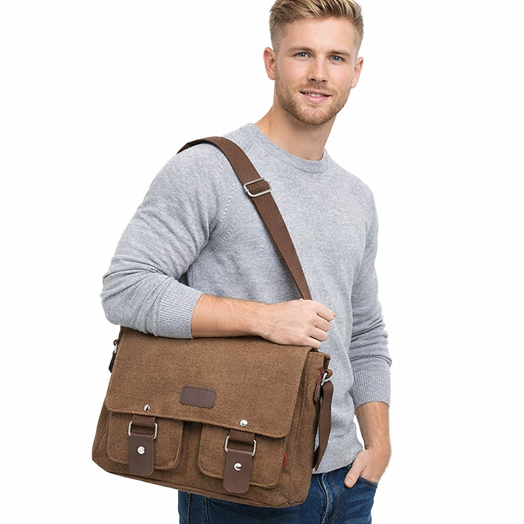 Vintage Canvas Crossbody Veske – Klassisk Messenger Bag for Menn