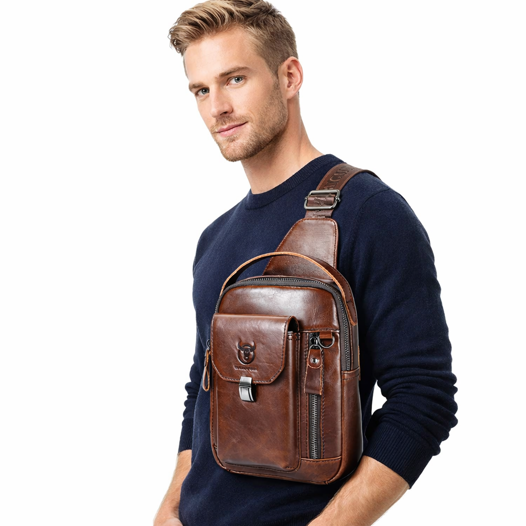 Skulderveske i Ekte Skinn – Kompakt Crossbody Veske med Tyverisikring
