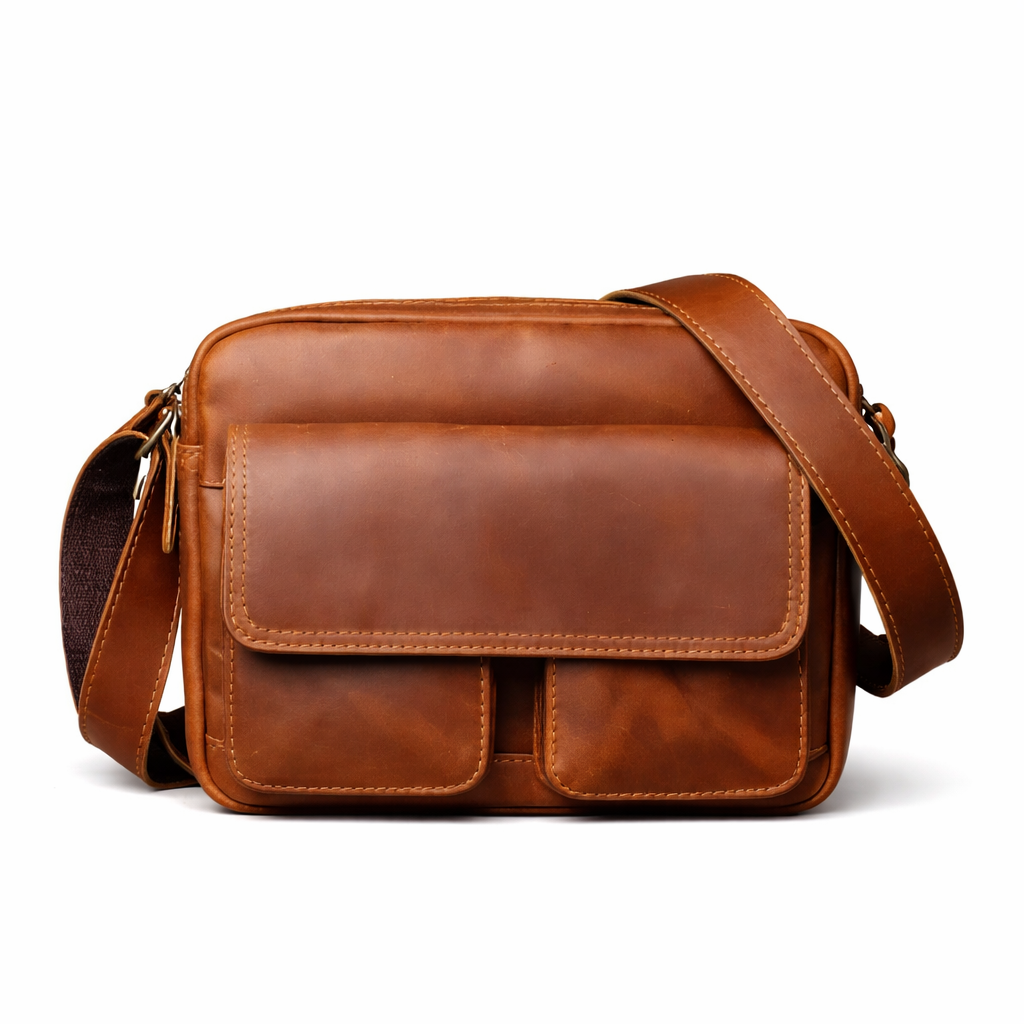 Retro Skulderveske i Skinn – Klassisk Messenger Bag med Plass til 9" Nettbrett