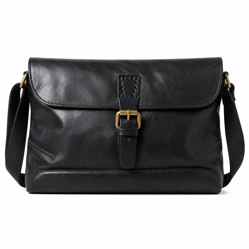 Skinn Messenger Bag til Herre – Vintage Crossbody med Bred Stropp