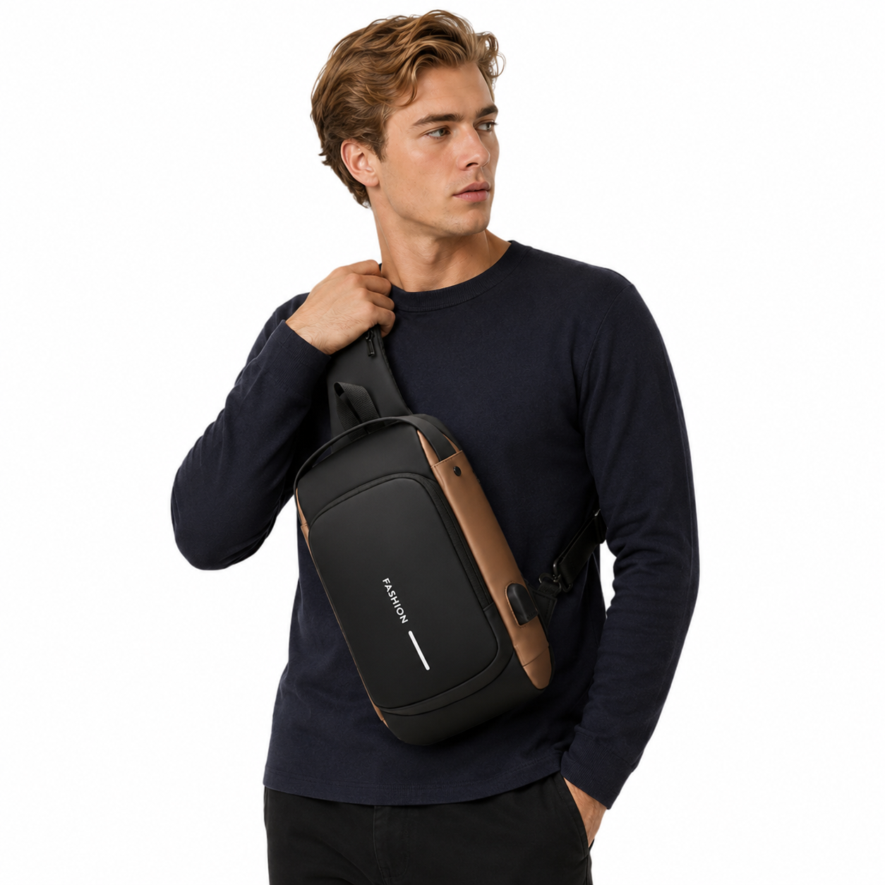 PU Skulderveske til Herre – Tyverisikker Crossbody Bag med USB-lading