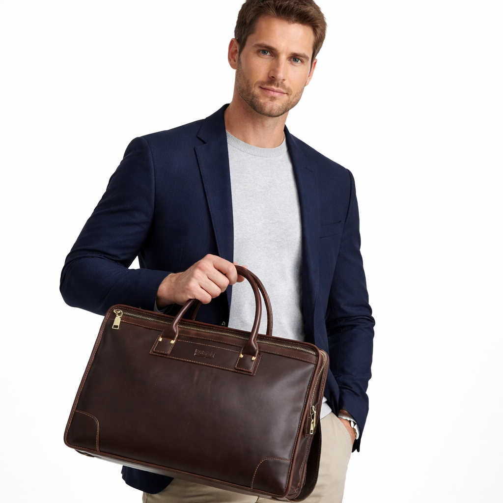 Businessveske i Ekte Skinn – Elegant Laptopveske 14" for Jobb og Kontor