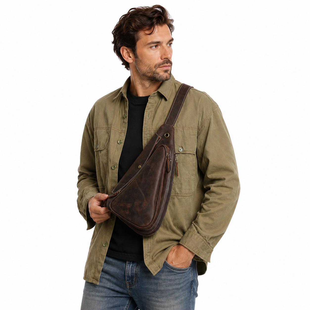 Vintage Brystveske til Herre i Ekte Skinn – Kompakt Crossbody-veske for Hverdag og Reise