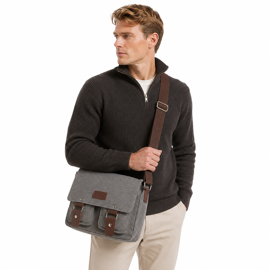Vintage Canvas Messenger Bag til Herre – Casual Crossbody Veske for Reise og Hverdag