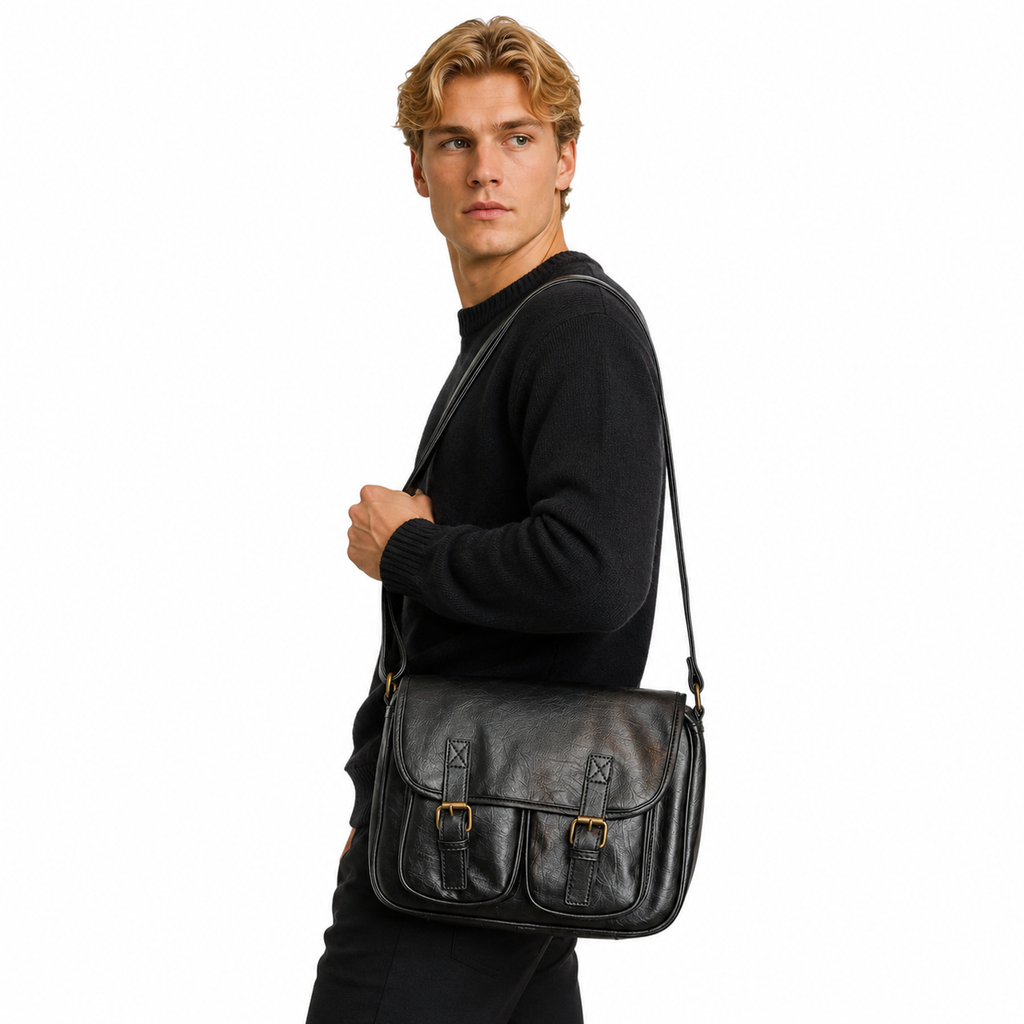 Messenger Bag til Herre i Japansk Stil – Moderne Crossbody Veske i Mykt PU-skinn