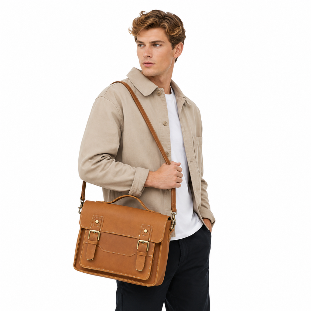 Vintage Sling Bag i Crazy Horse-skinn til Herre – Kompakt Messenger Veske