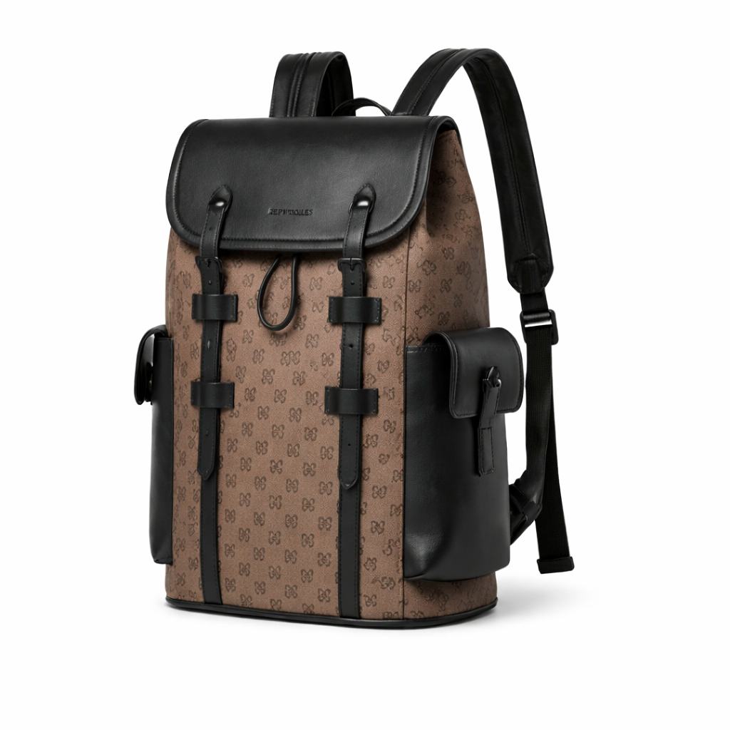 Monogram Ryggsekk i Skinnlook – Business Sekk med Snøring og Laptoprom
