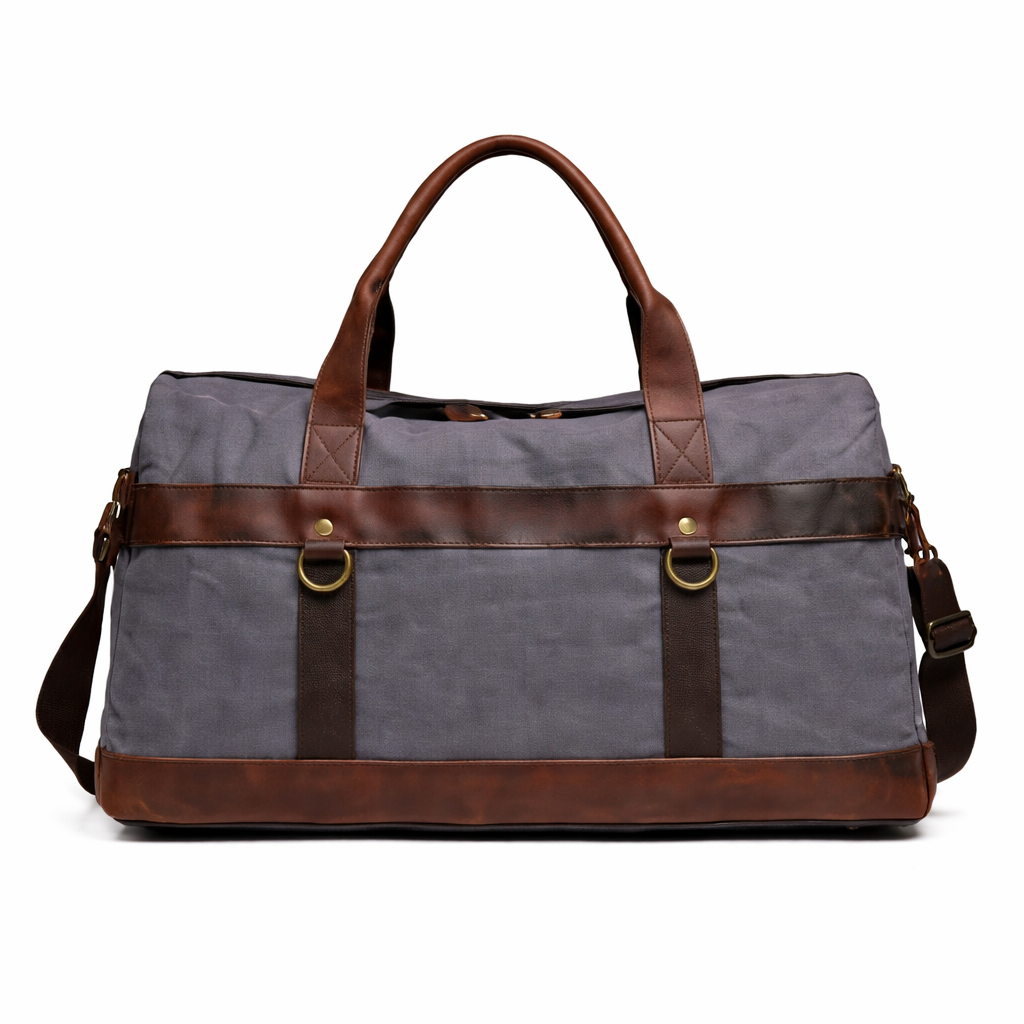 Vintage Weekendbag i Vokset Canvas og Skinn – Stor Reisebag for Håndbagasje