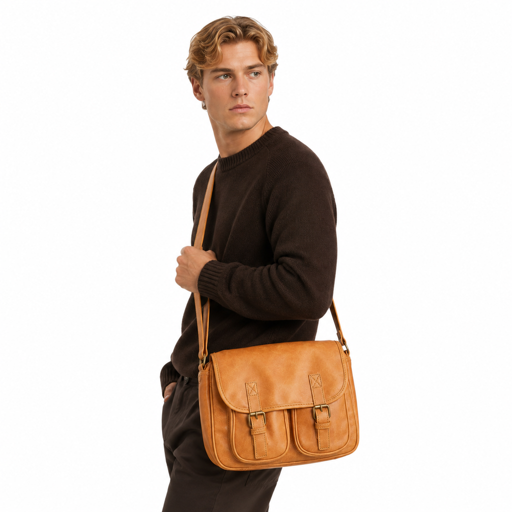 Messenger Bag til Herre i Japansk Stil – Moderne Crossbody Veske i Mykt PU-skinn