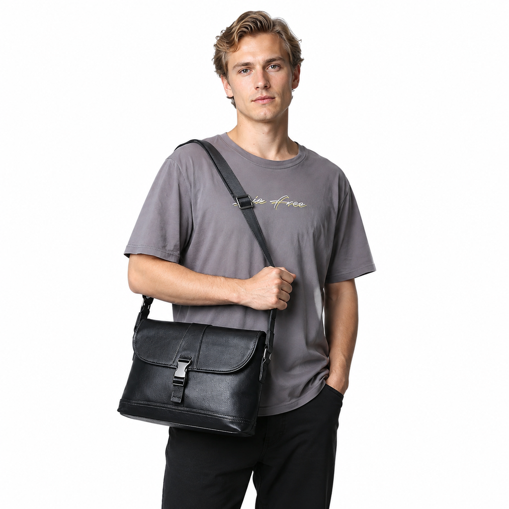 Crossbody Veske i Ekte Kuskinn for Herre – Messengerbag med Klaff til 10" iPad