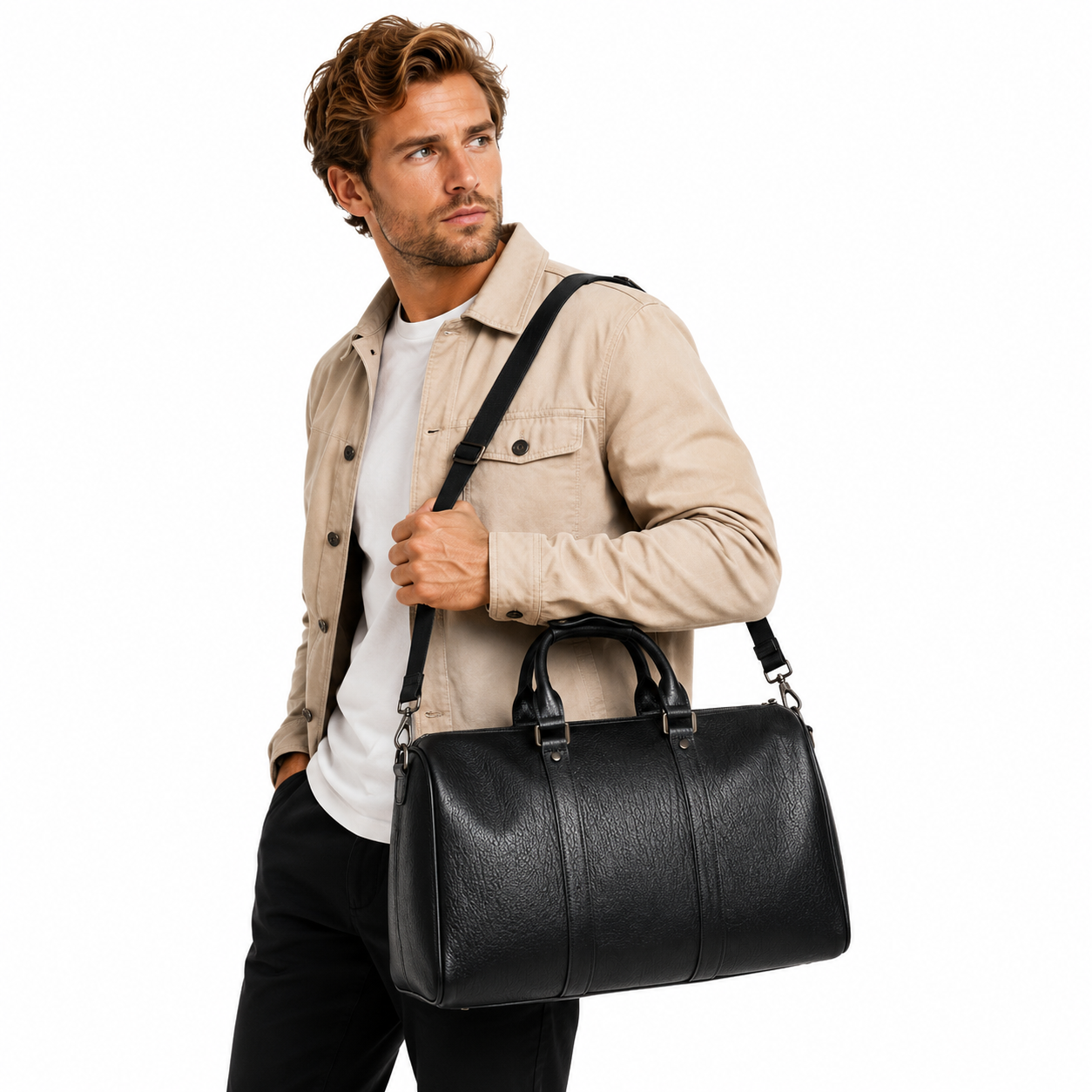 Vintage Reiseveske i Ekte Skinn – Stor Weekendbag for Reise, Trening og Hverdag