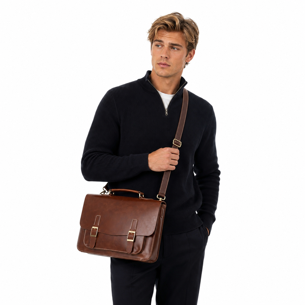 Vintage Briefcase til Herre – Messenger Bag i Crazy Horse PU-skinn for Jobb og Reise
