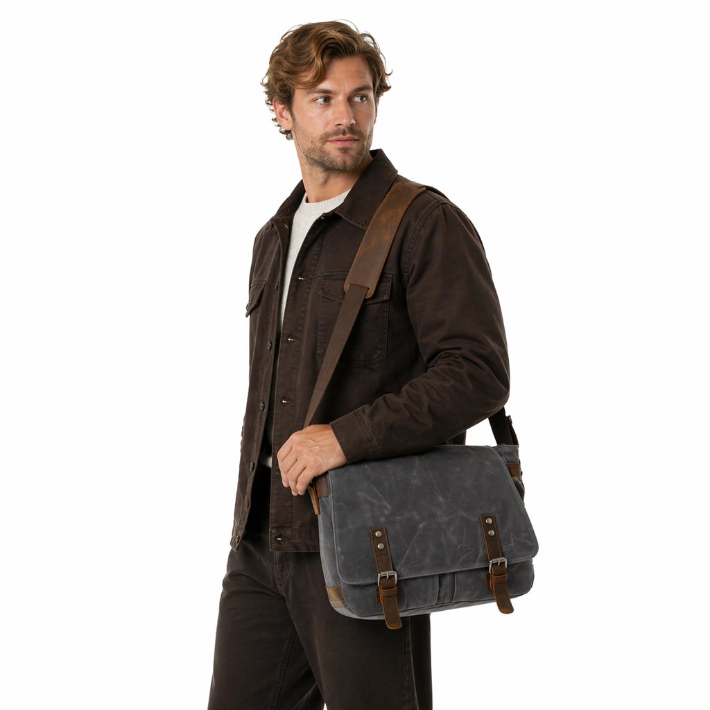 Canvas Messenger Bag til Herre – Vintage Skulderveske i Vokset Canvas