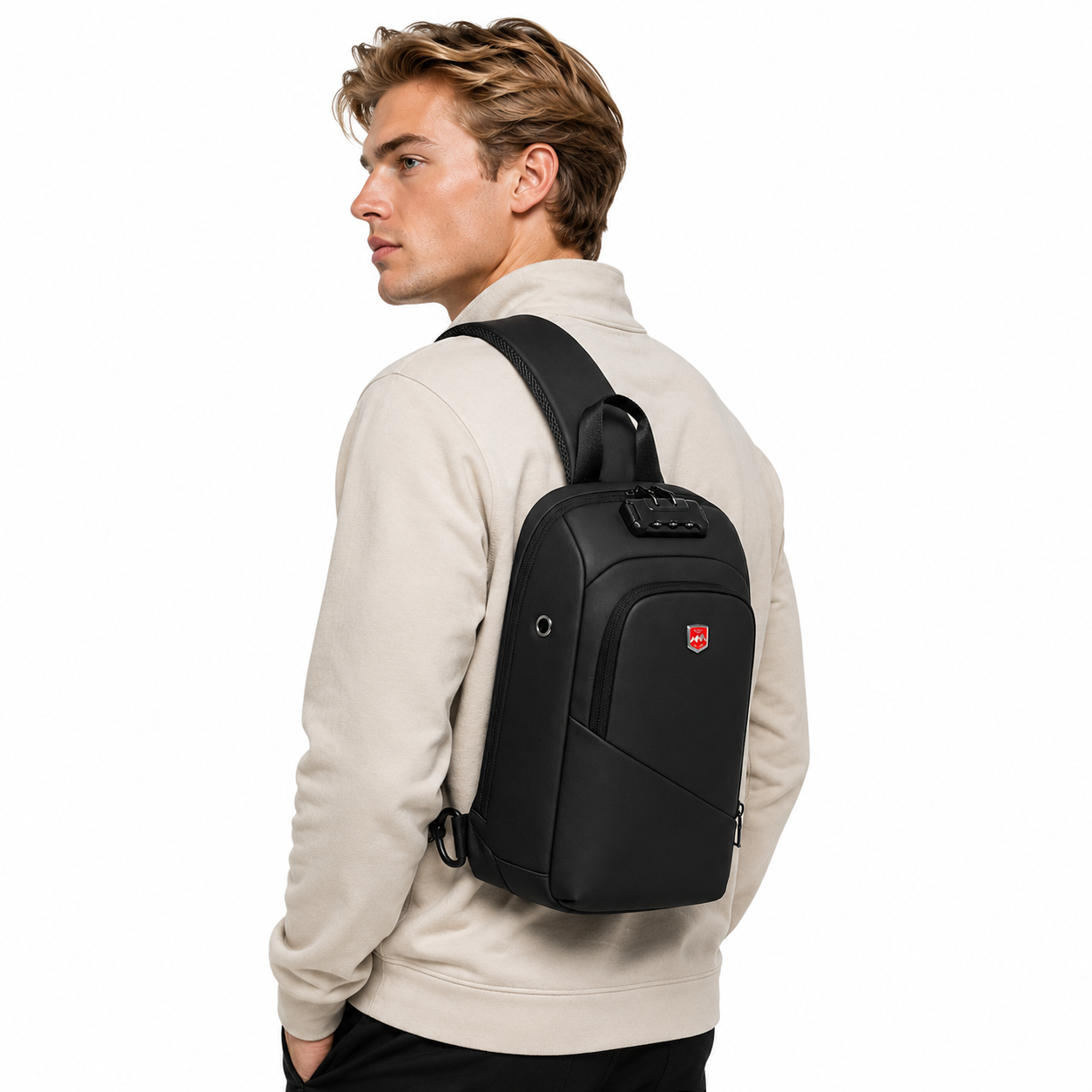 Crossbody Veske til Herre – Vanntett Sling Bag med USB-port og Tyverisikring