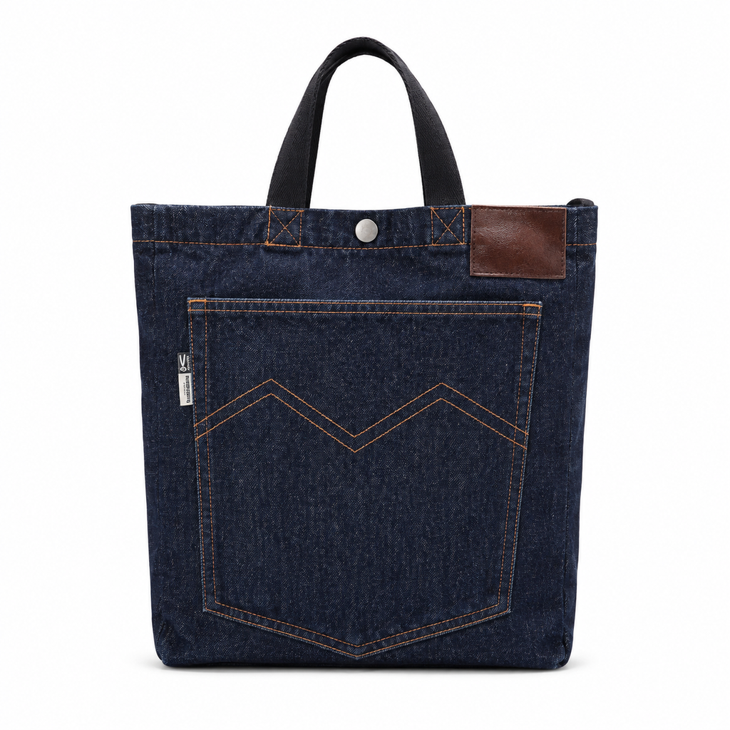 Retro Crossbody Veske i 14 oz Denim – Brodert Tote Bag med Håndtak