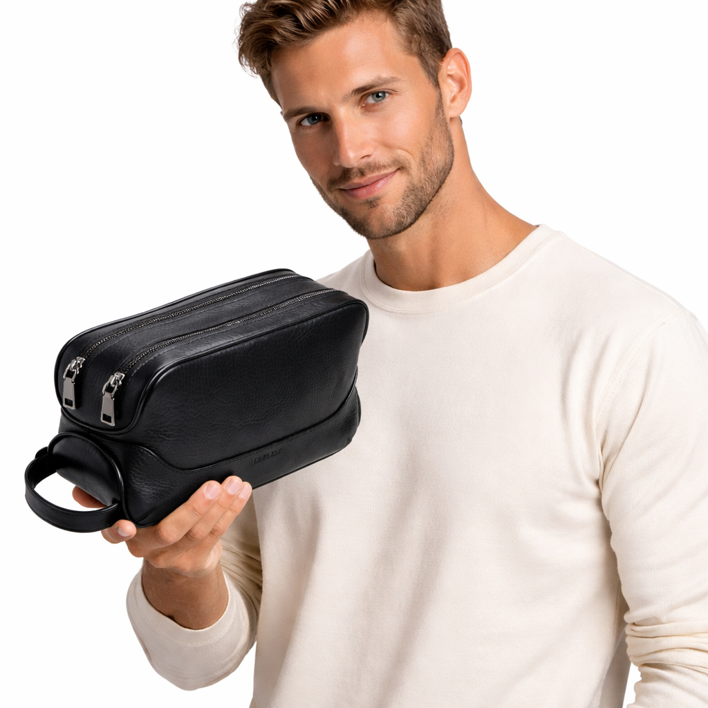 Toalettmappe i Crazy Horse Skinn – Vintage Reiseorganizer for Menn