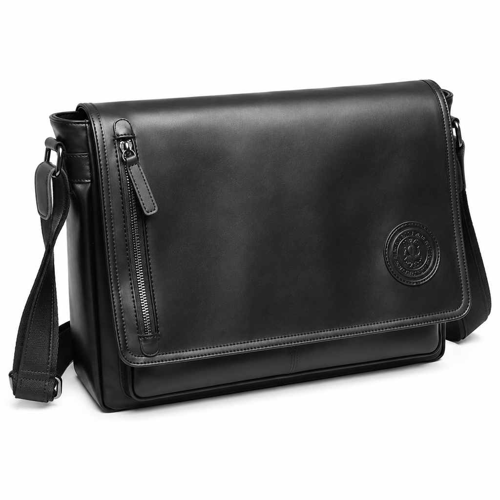 Vintage Messenger Bag for Herre – Romslig Crossbody Skulderveske med Klaff