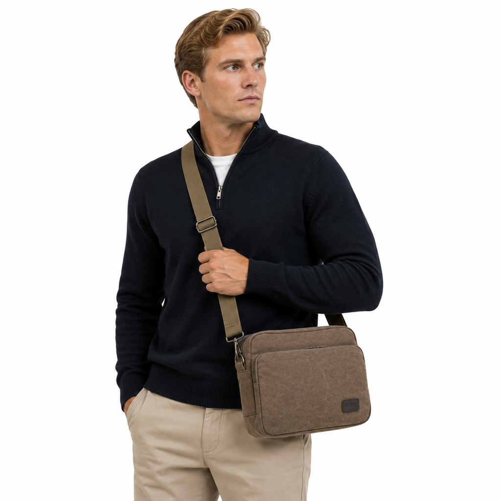 Multifunksjonell Canvas Messenger Bag til Herre – Vintage Crossbody Veske for Reise og Hverdag