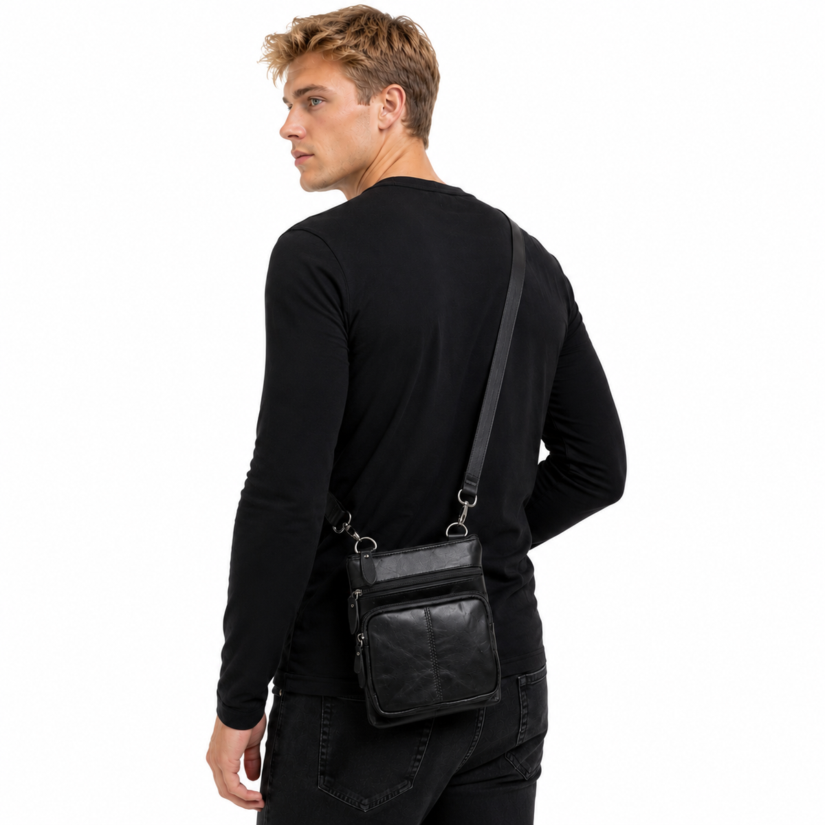 Liten Messenger Bag i Ekte Skinn for Herre – Vintage Crossbody Skulderveske