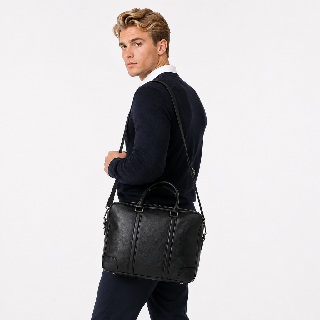 Håndlaget Businessveske i Ekte Kuskinn for Herre – Retro Briefcase i Vegetabilsk Garvet Skinn
