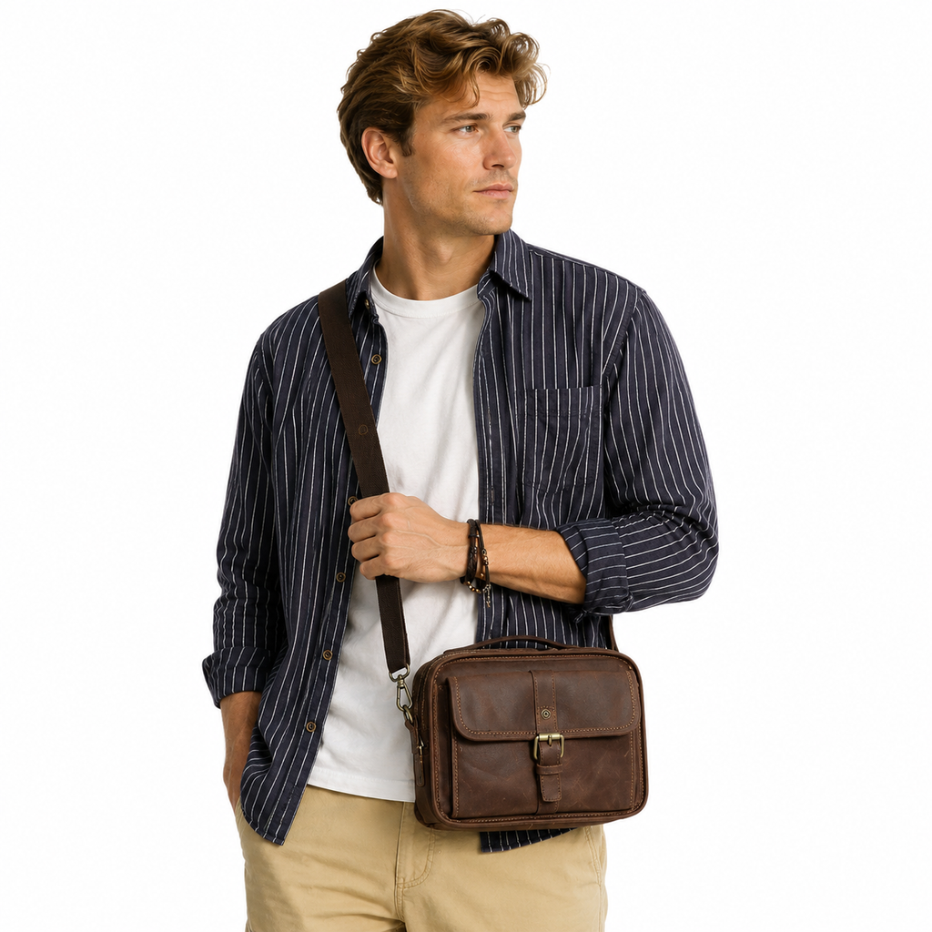 Crazy Horse Skinnveske til Herre – Kompakt Crossbody Bag for 7.9” iPad