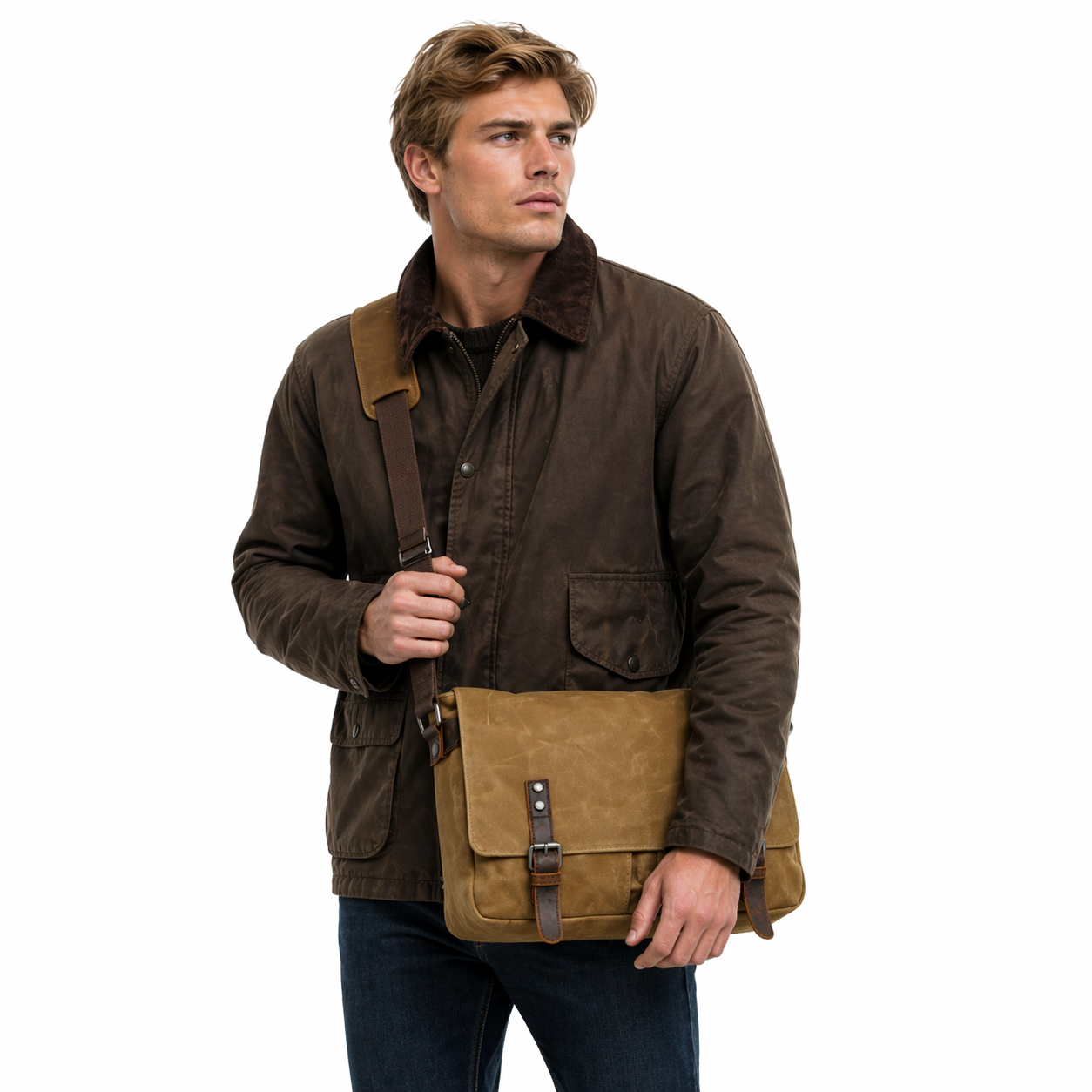 Canvas Messenger Bag til Herre – Vintage Skulderveske i Vokset Canvas