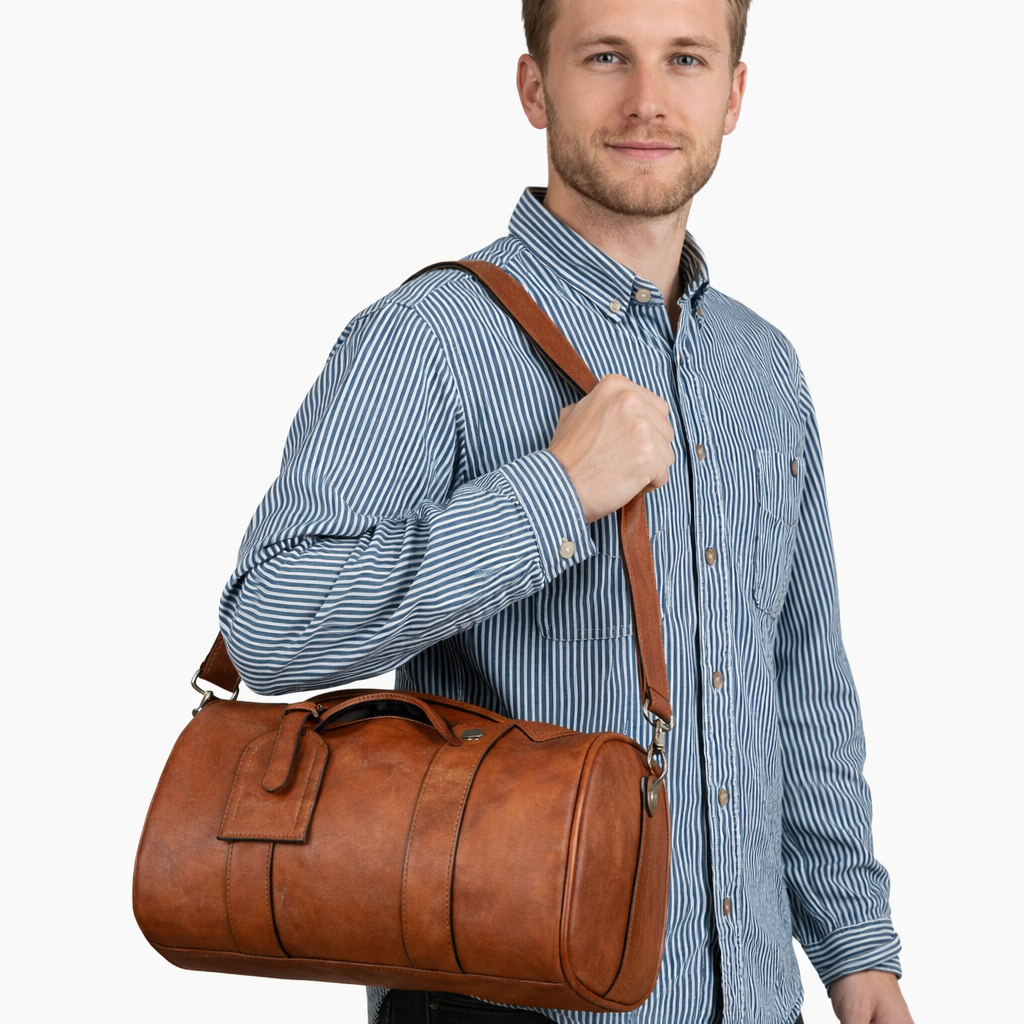 Retro Skulderveske i Ekte Skinn – Minimalistisk Crossbody Veske i Vegetabilsk Garvet Skinn