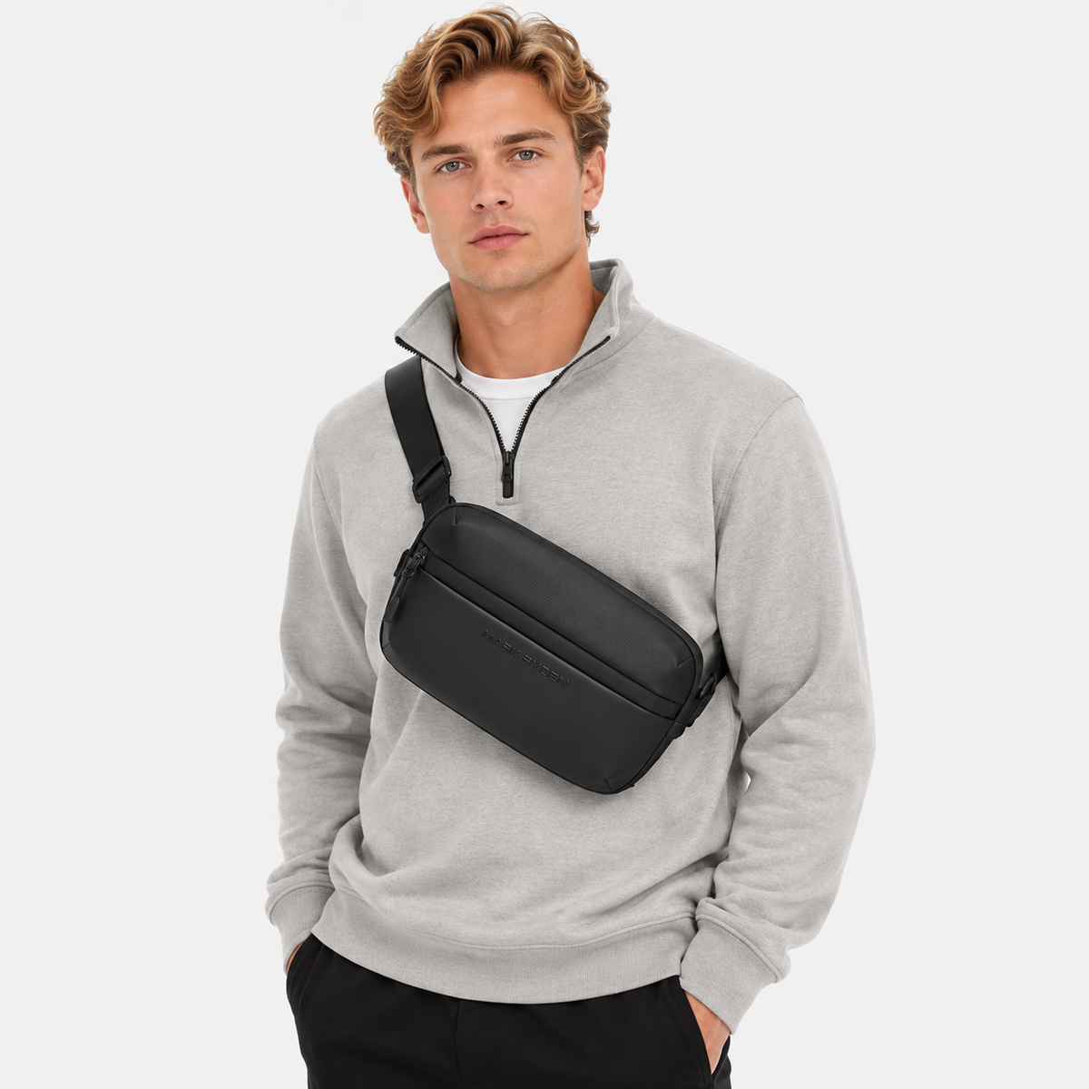 Vannavvisende Sling Bag i Oxford-stoff for Herre – Crossbody Reiseveske med Ladeport