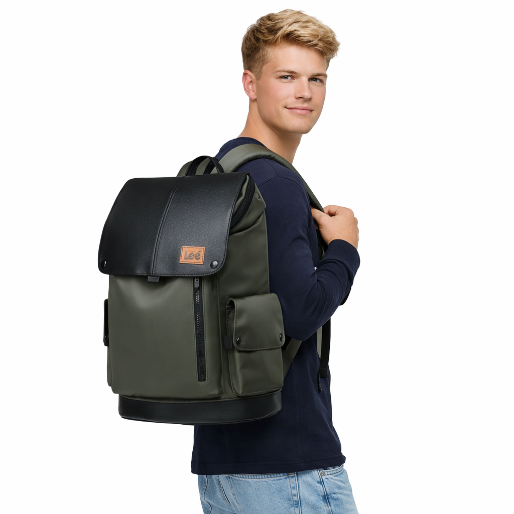 Stilig Flip-Top Ryggsekk i Skinnlook – Stor Kapasitet til Laptop, Jobb, Skole og Reise