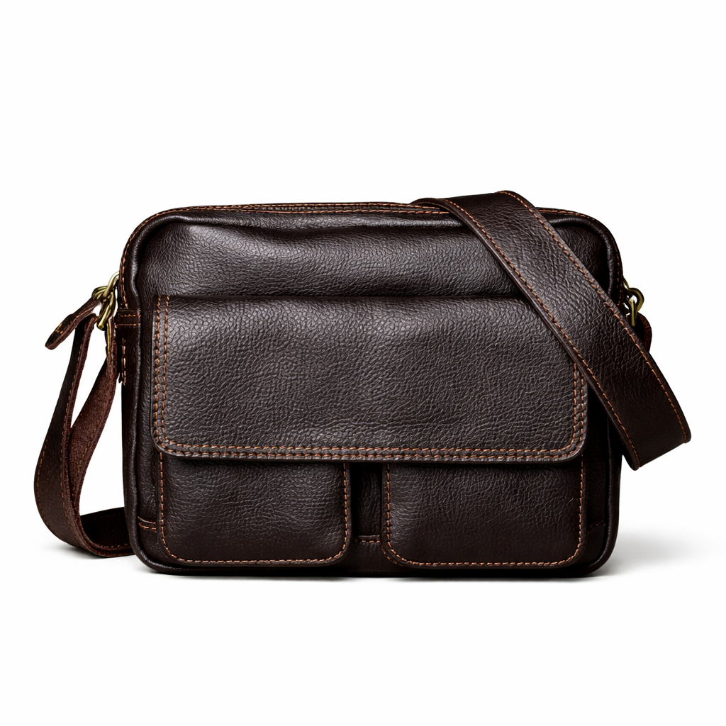 Retro Skulderveske i Skinn – Klassisk Messenger Bag med Plass til 9" Nettbrett