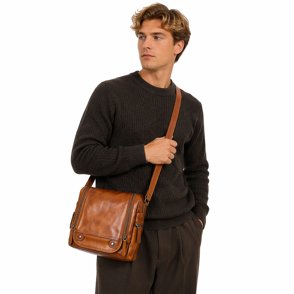 Vintage Skulderveske i Ekte Skinn – Crossbody Veske i Førstelags Kuskinn