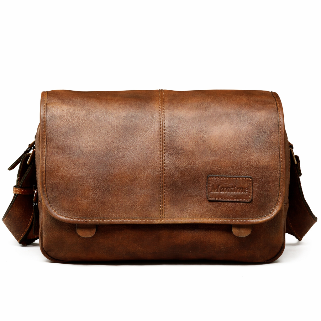 Stor Skulderveske i Skinn – Klassisk Messenger Bag for Menn med God Kapasitet