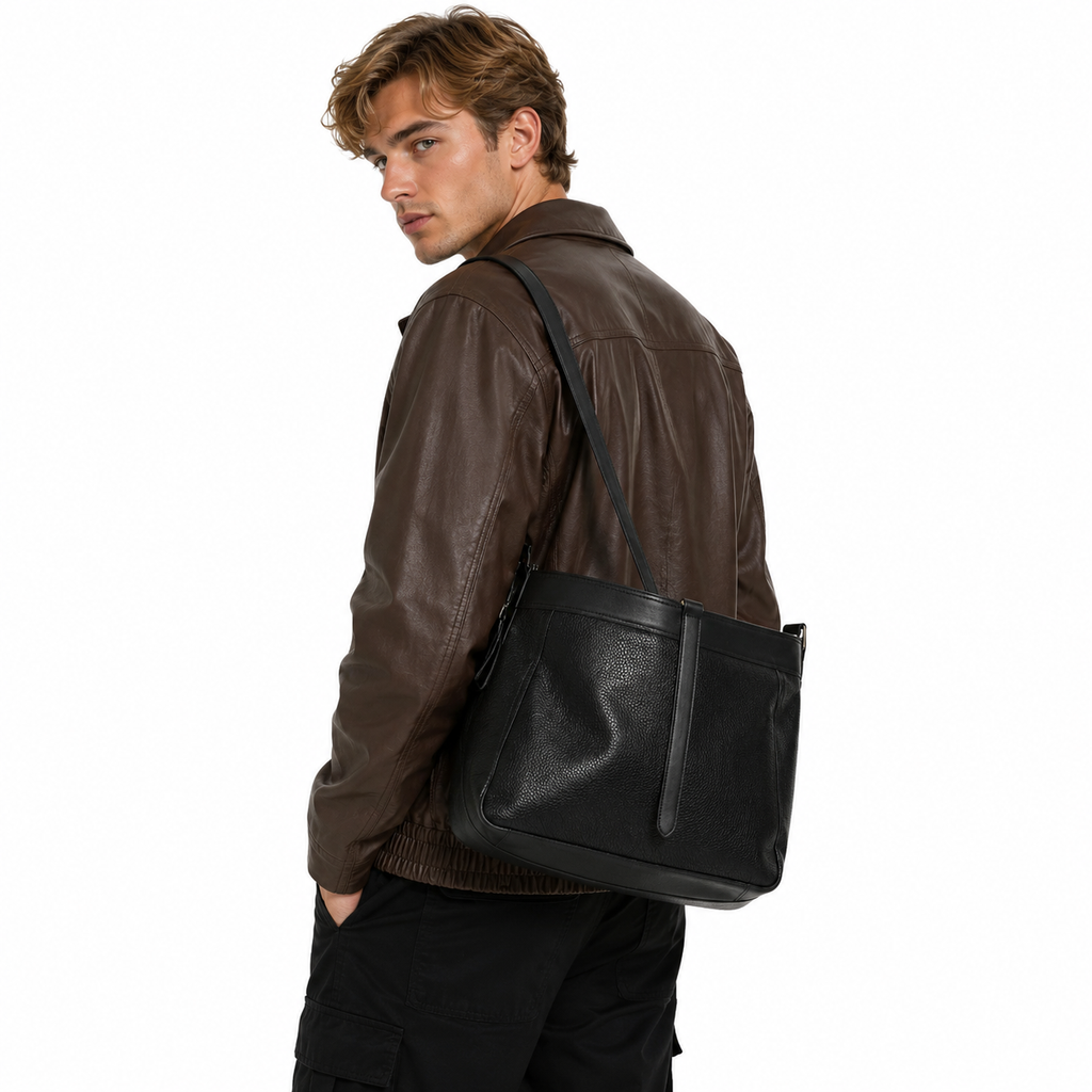 Stor Crossbody Veske i Ekte Skinn – Romslig Skulderveske for Dame og Herre