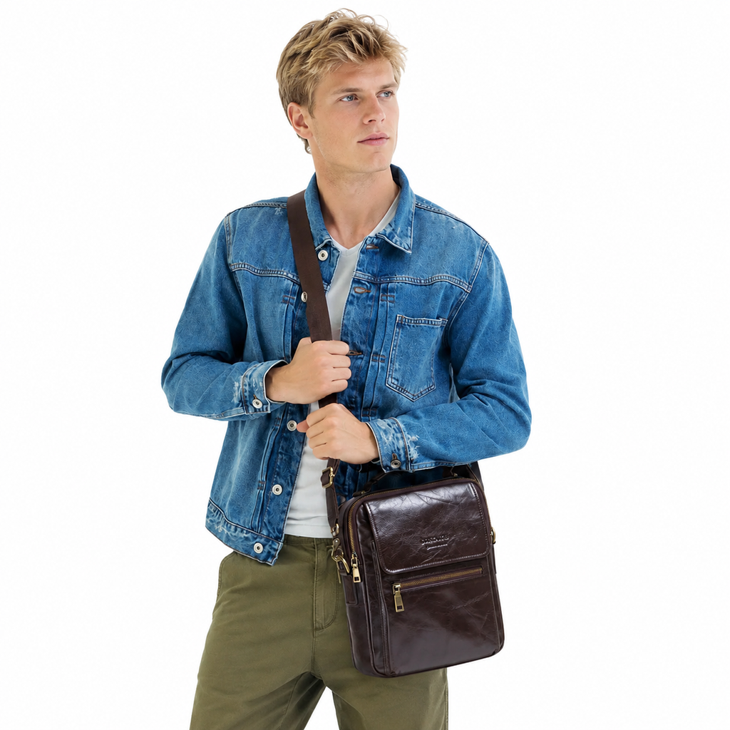 Skulderveske i Ekte Skinn for Herre – Crossbody Messenger Bag for 9,7" iPad
