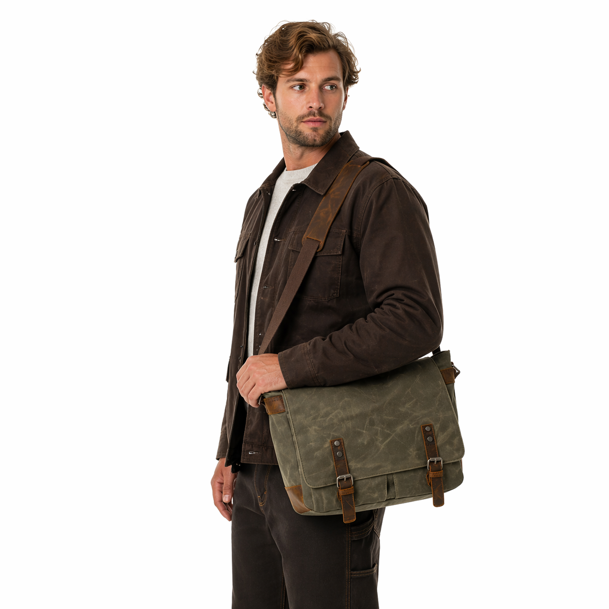 Canvas Messenger Bag til Herre – Vintage Skulderveske i Vokset Canvas