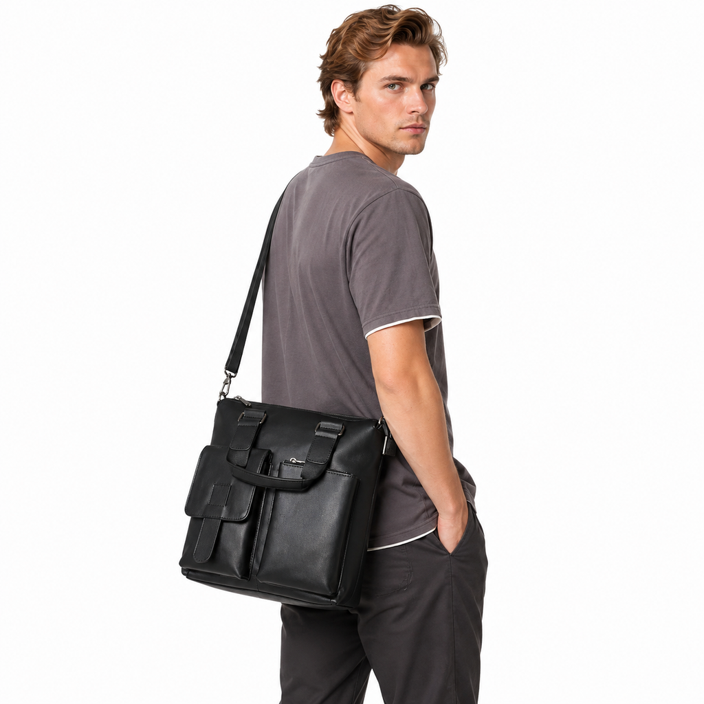 Retro Businessveske i Ekte Kuskinn for Herre – Vertikal Briefcase og Messengerbag