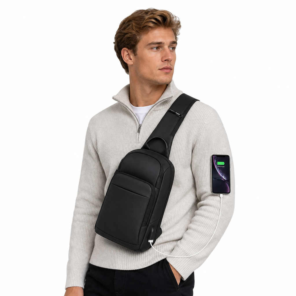 Tyverisikker Sling Bag til Herre – Vanntett Skulderveske med Plass til 9,7” iPad