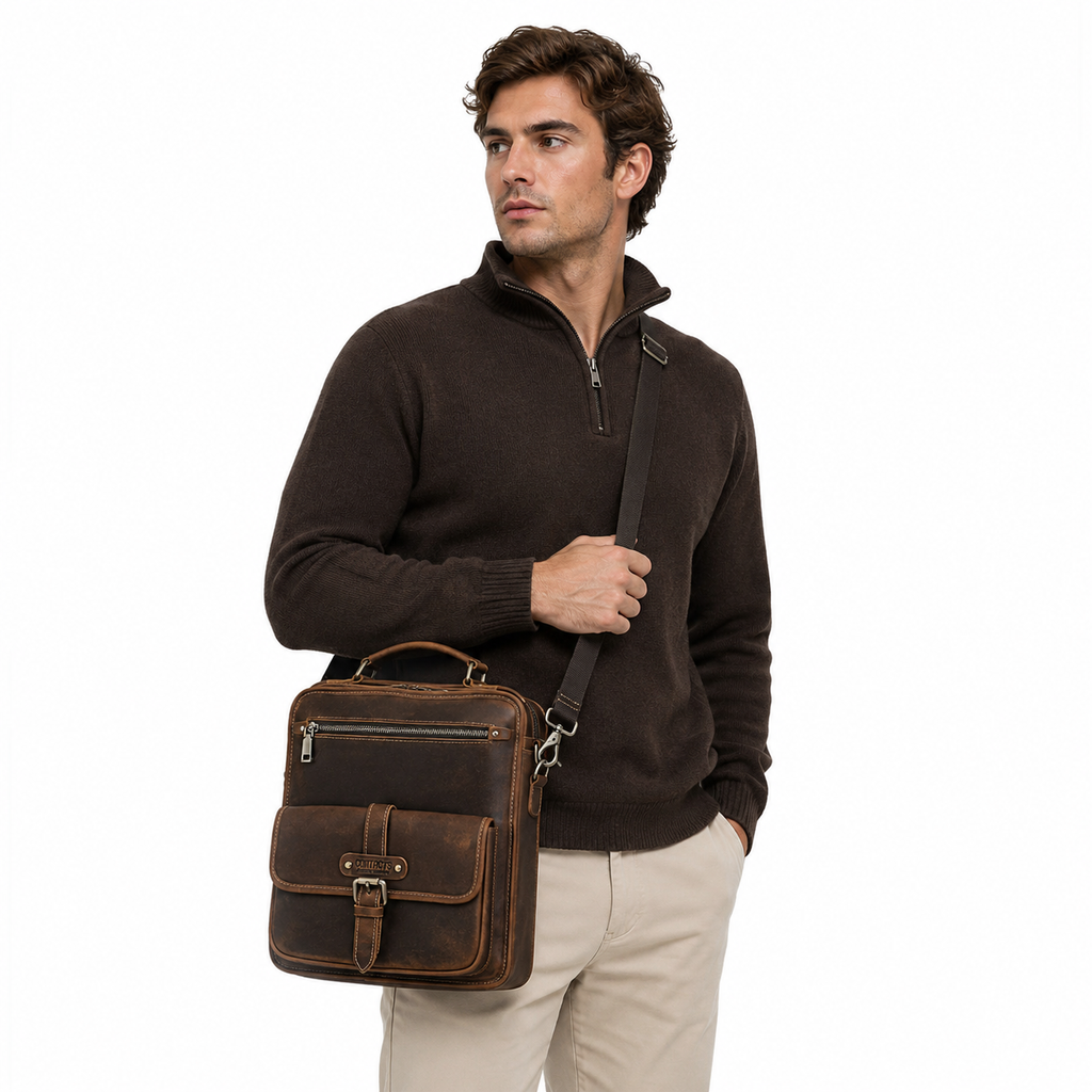 Crazy Horse Skinnveske til Herre – Vintage Messenger Bag for 12.9” iPad