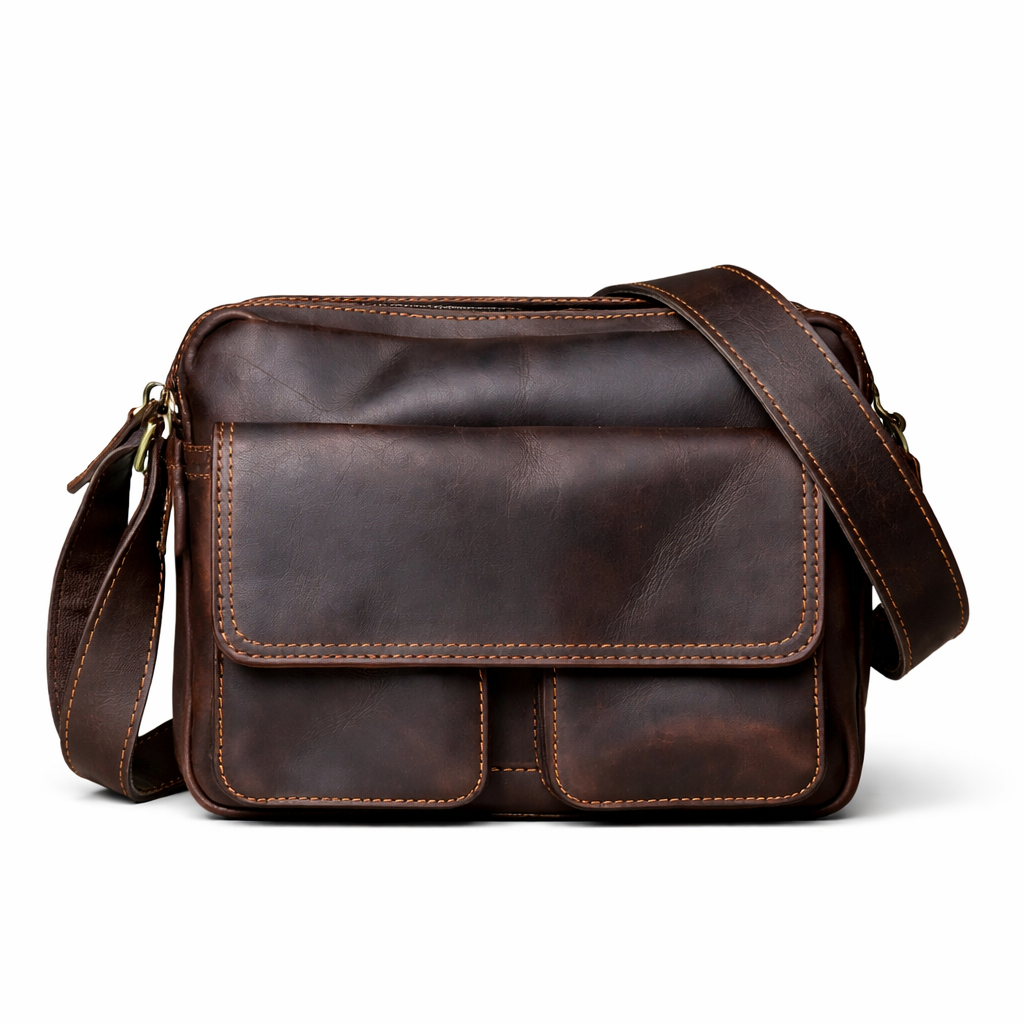 Retro Skulderveske i Skinn – Klassisk Messenger Bag med Plass til 9" Nettbrett